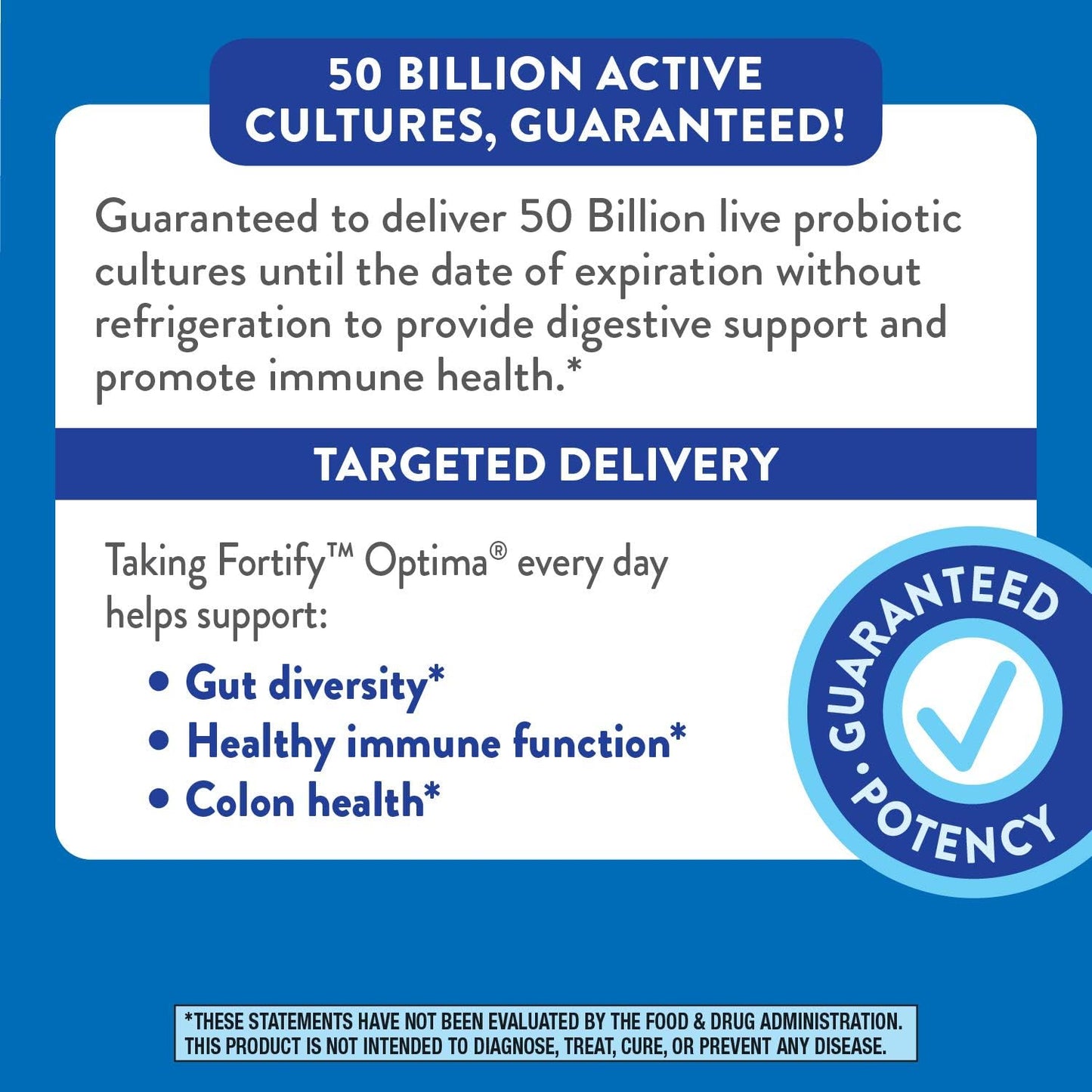 Fortify Optima Probiotic for Adults 50+: 50 Billion Live Cultures, Digestive & Immune Health, No Refrigeration, 30 Capsules