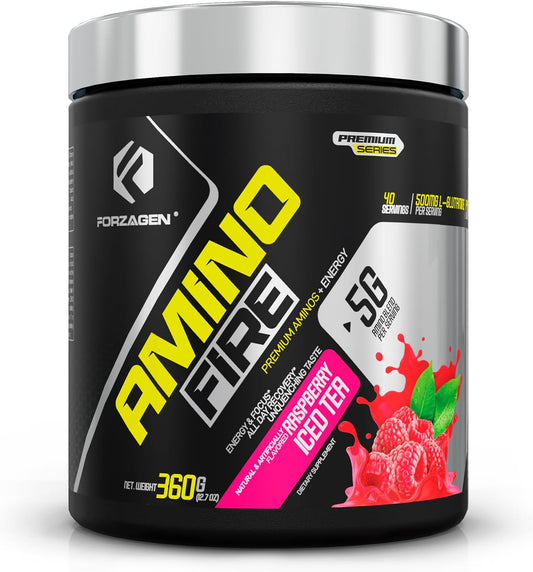 Forzagen Amino Fire Raspberry Ice Tea: Pre-Workout BCAA Energy Boost Powder with Focus & Muscle Recovery Support - 40 Servings