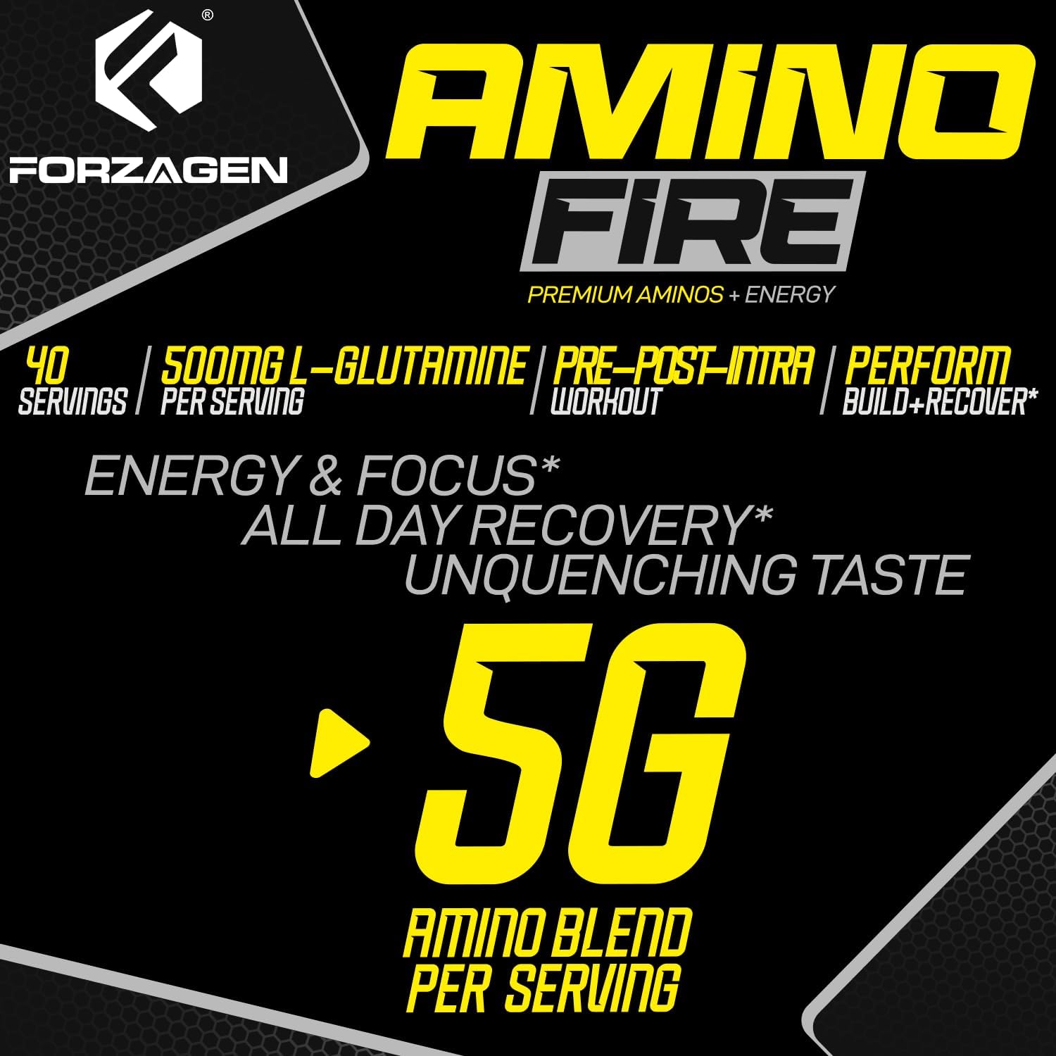 Forzagen Amino Fire Raspberry Ice Tea: Pre-Workout BCAA Energy Boost Powder with Focus & Muscle Recovery Support - 40 Servings