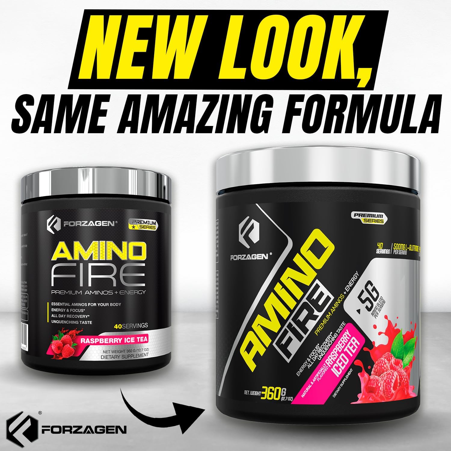 Forzagen Amino Fire Raspberry Ice Tea: Pre-Workout BCAA Energy Boost Powder with Focus & Muscle Recovery Support - 40 Servings