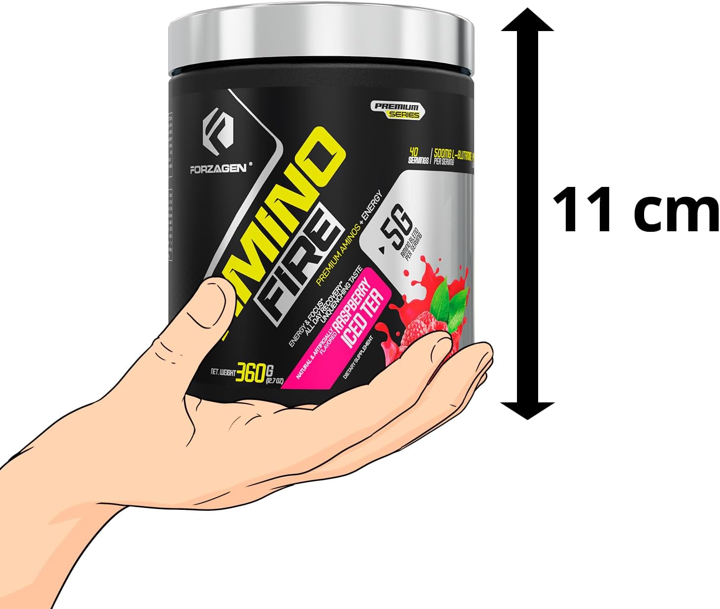 Forzagen Amino Fire Raspberry Ice Tea: Pre-Workout BCAA Energy Boost Powder with Focus & Muscle Recovery Support - 40 Servings