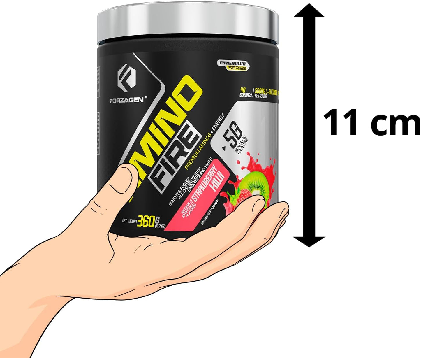 Forzagen Amino Fire Strawberry Kiwi Pre-Workout Energy Powder with BCAA for Muscle Recovery & Focus, 40 Servings