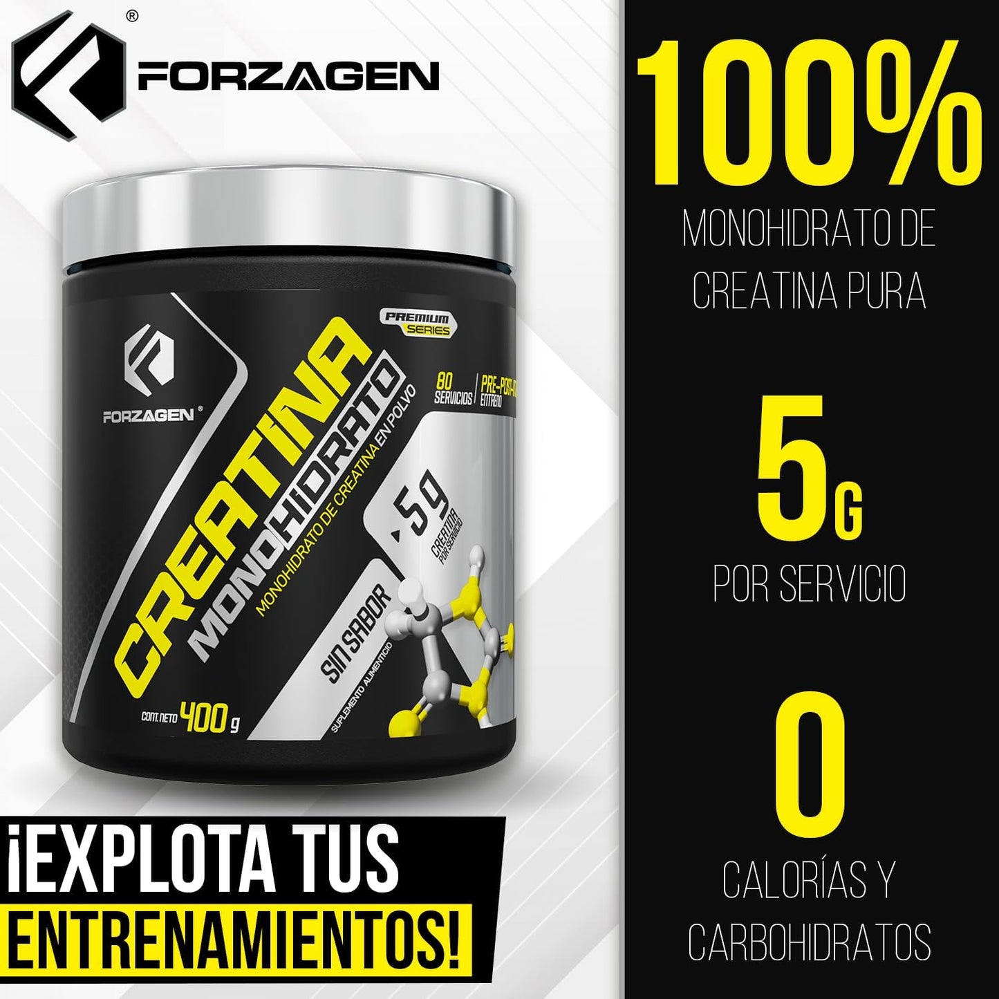 Forzagen Creatine Monohydrate Powder - Unflavored (80 Servings) | Premium Muscle Building Supplement