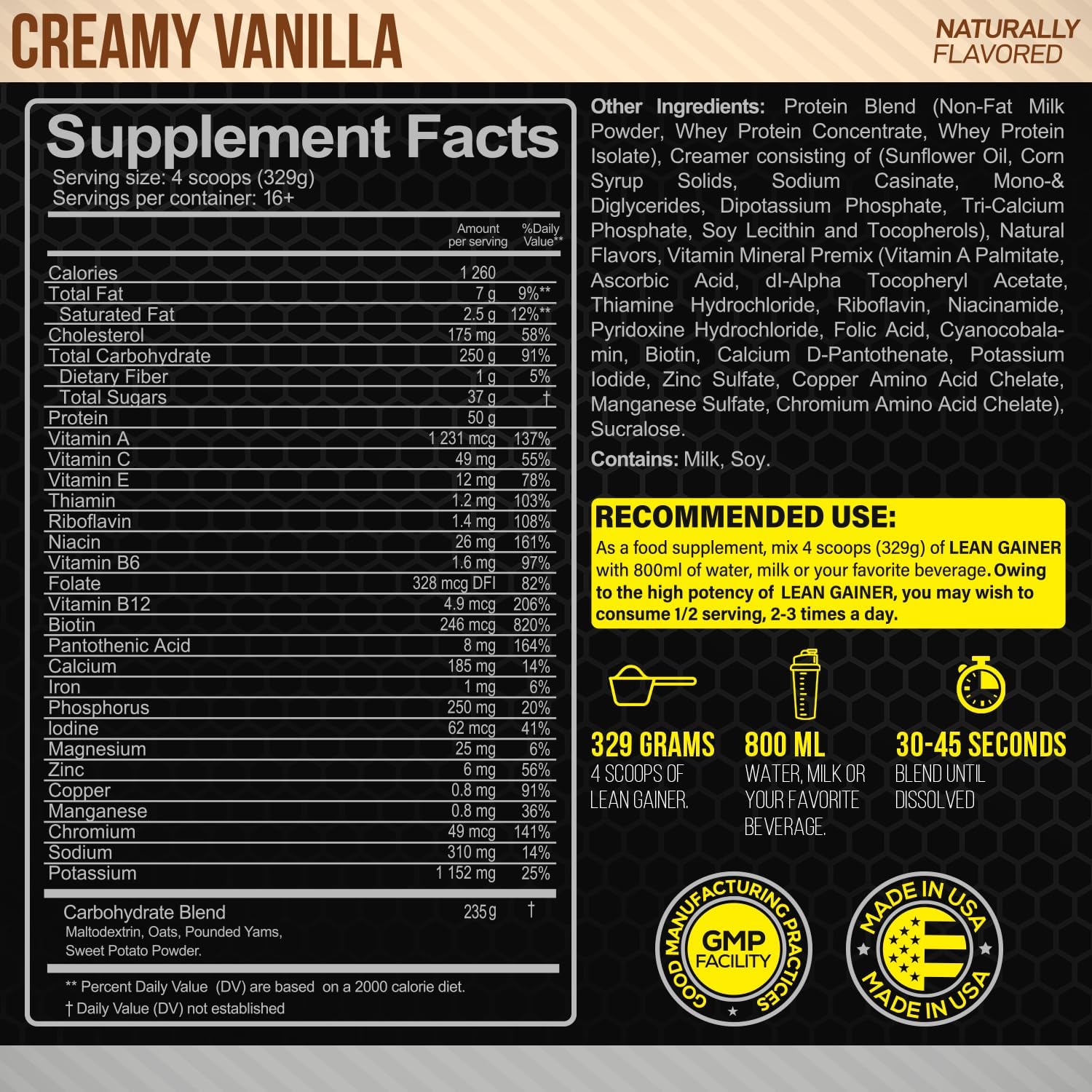 Forzagen Lean Gainer Premium Mass Builder - Mass Gainer Protein Powder (12 Lbs, Creamy Vanilla) for Men & Women