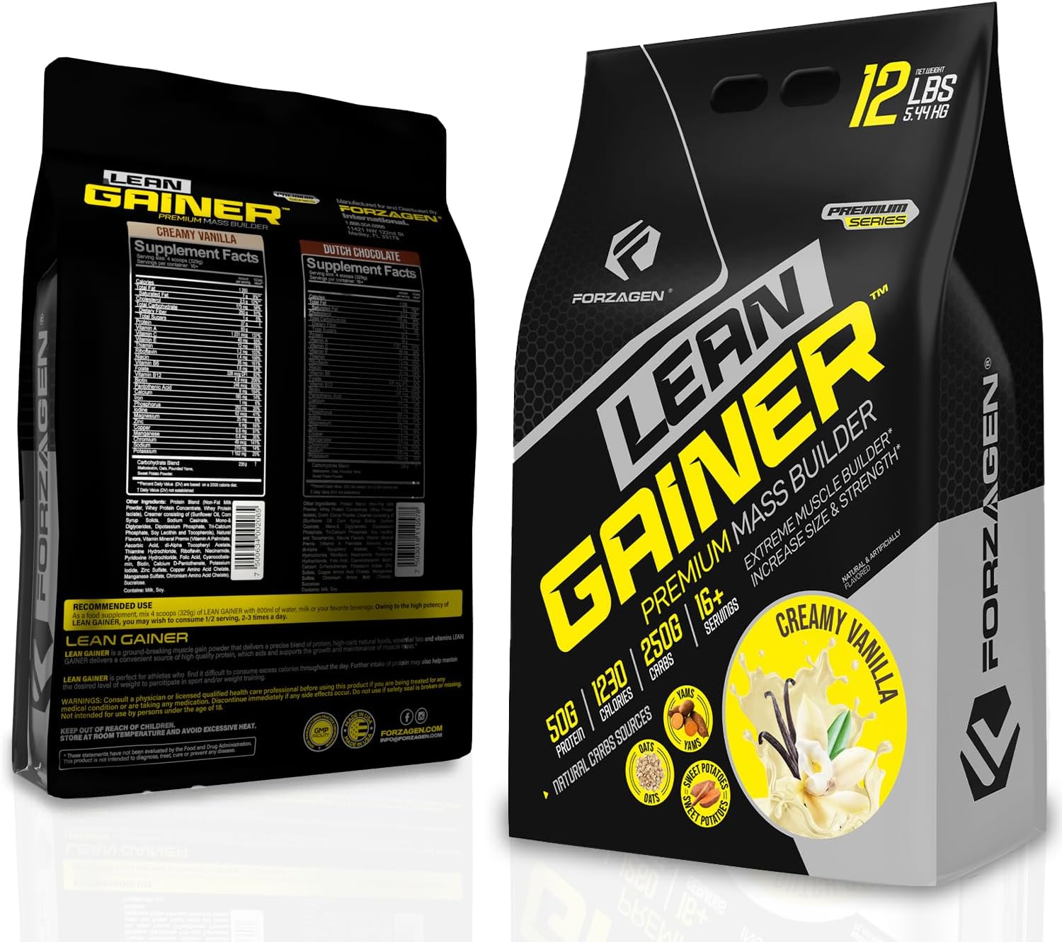 Forzagen Lean Gainer Premium Mass Builder - Mass Gainer Protein Powder (12 Lbs, Creamy Vanilla) for Men & Women