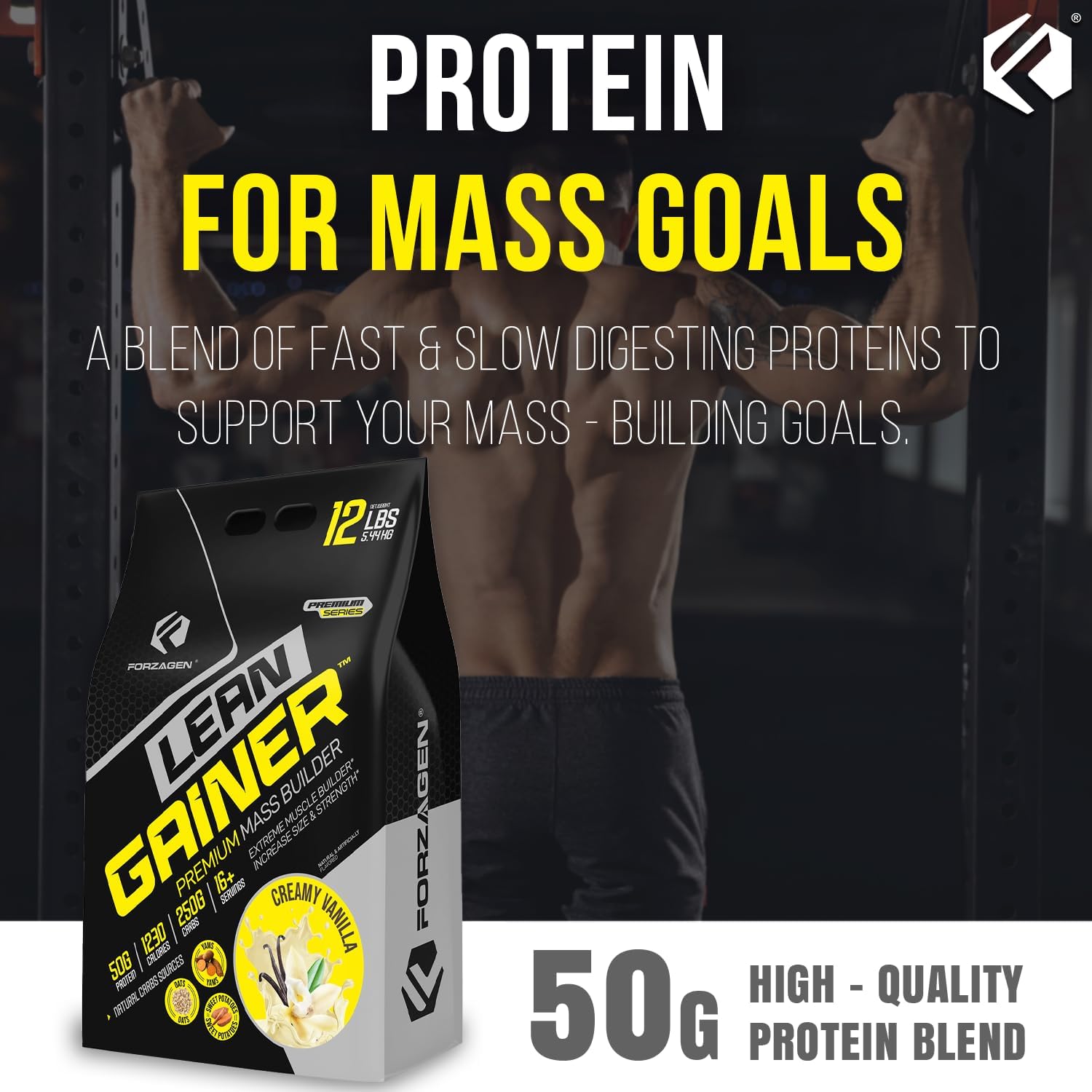 Forzagen Lean Gainer Premium Mass Builder - Mass Gainer Protein Powder (12 Lbs, Creamy Vanilla) for Men & Women