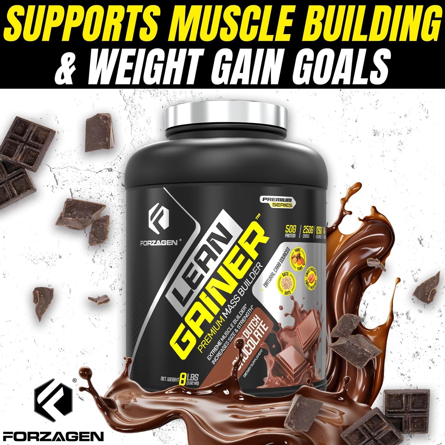 Forzagen Lean Gainer Premium Mass Builder Protein Powder - High Calorie Weight Gain Supplement for Men & Women - Muscle Building Bulk Supplement, Dutch Chocolate, 8 lbs.