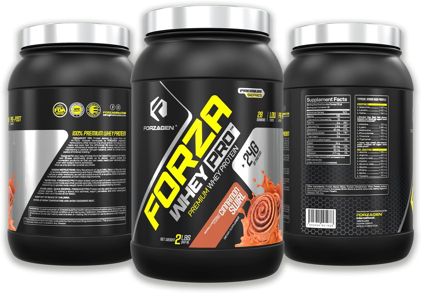 Forzagen Whey PRO Low Carb Protein Powder - Cinnamon Swirl Flavor | 24g Protein, No Added Sugar, Gluten Free | Ideal for Men & Women, BCAA | 2 lbs (28 Servings)