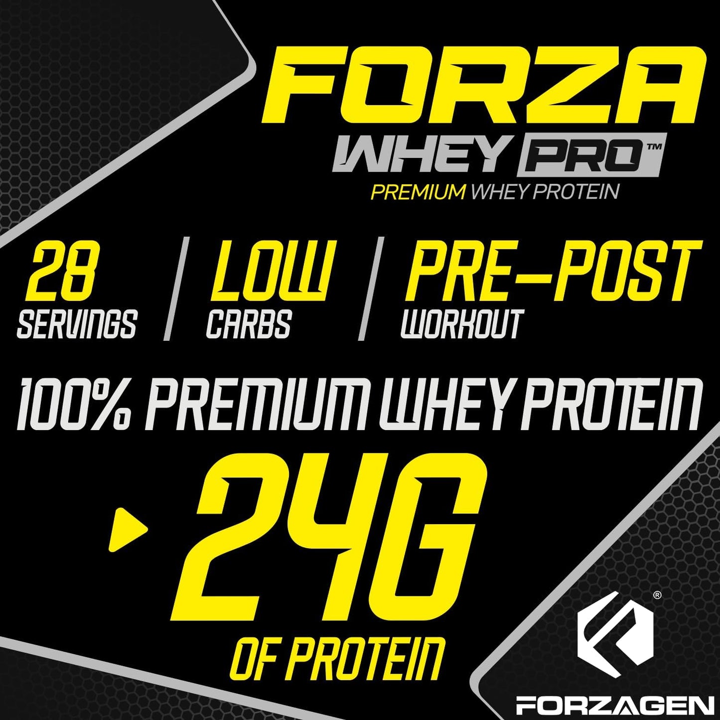 Forzagen Whey PRO Low Carb Protein Powder - Dutch Chocolate Flavor | 24g Protein per Serving, No Sugar Added, Gluten Free, BCAA, Ideal for Men & Women, 2 lbs.