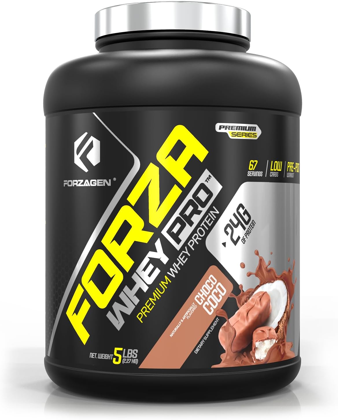 Forzagen Whey PRO Low Carb Protein Powder 5 lbs - ChocoCoco Flavor | 24g Protein, No Sugar, Gluten Free, BCAA, Ideal for Shakes & Mixes, Men & Women - 67 Servings