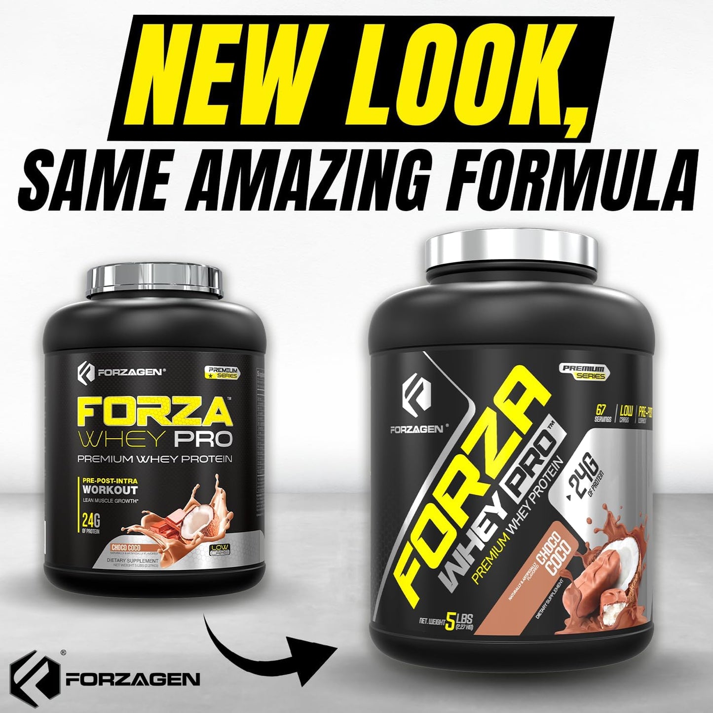 Forzagen Whey PRO Low Carb Protein Powder 5 lbs - ChocoCoco Flavor | 24g Protein, No Sugar, Gluten Free, BCAA, Ideal for Shakes & Mixes, Men & Women - 67 Servings