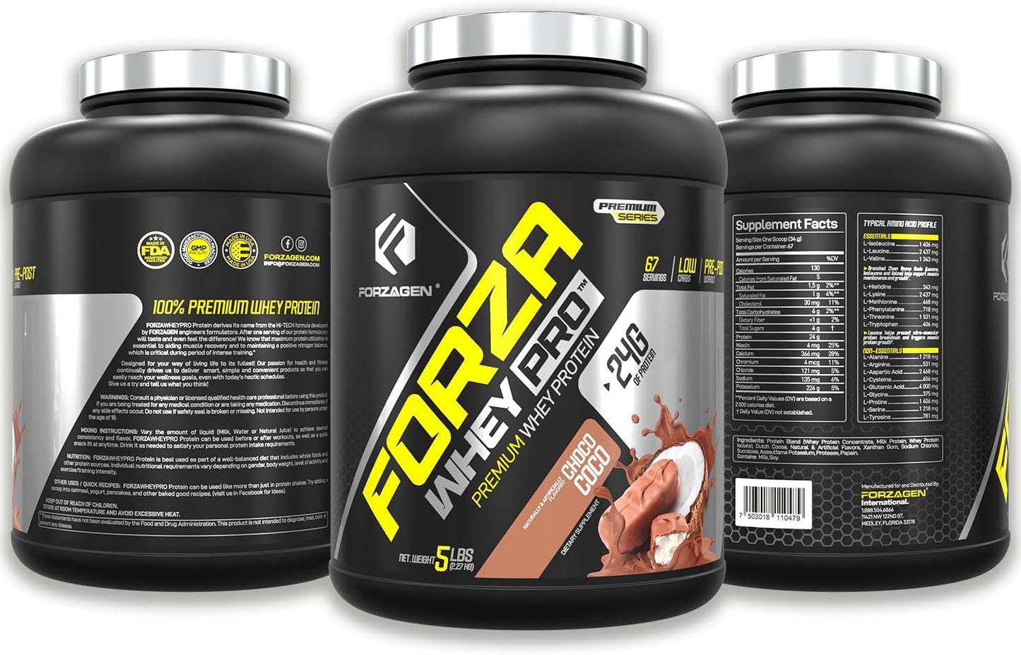 Forzagen Whey PRO Low Carb Protein Powder 5 lbs - ChocoCoco Flavor | 24g Protein, No Sugar, Gluten Free, BCAA, Ideal for Shakes & Mixes, Men & Women - 67 Servings