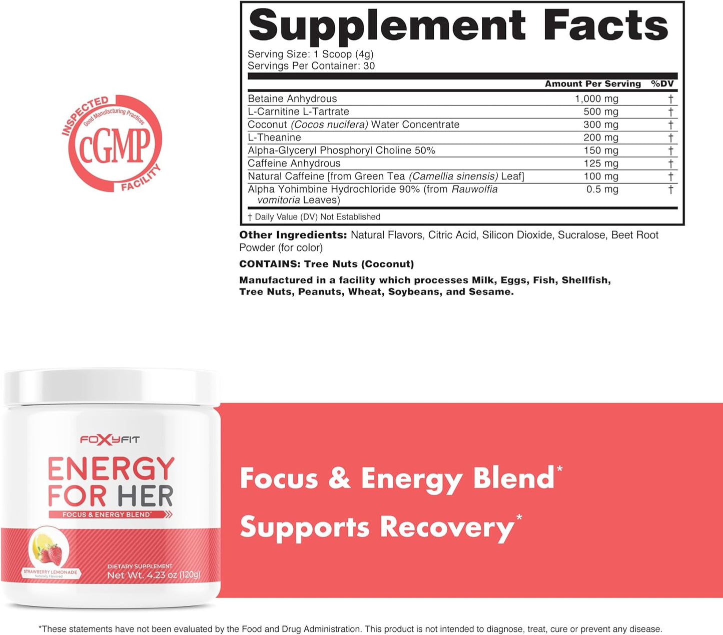 FoxyFit Energy for Women - Strawberry Lemonade Flavor - 30 Servings - Energy and Recovery Support by Foxy Fit