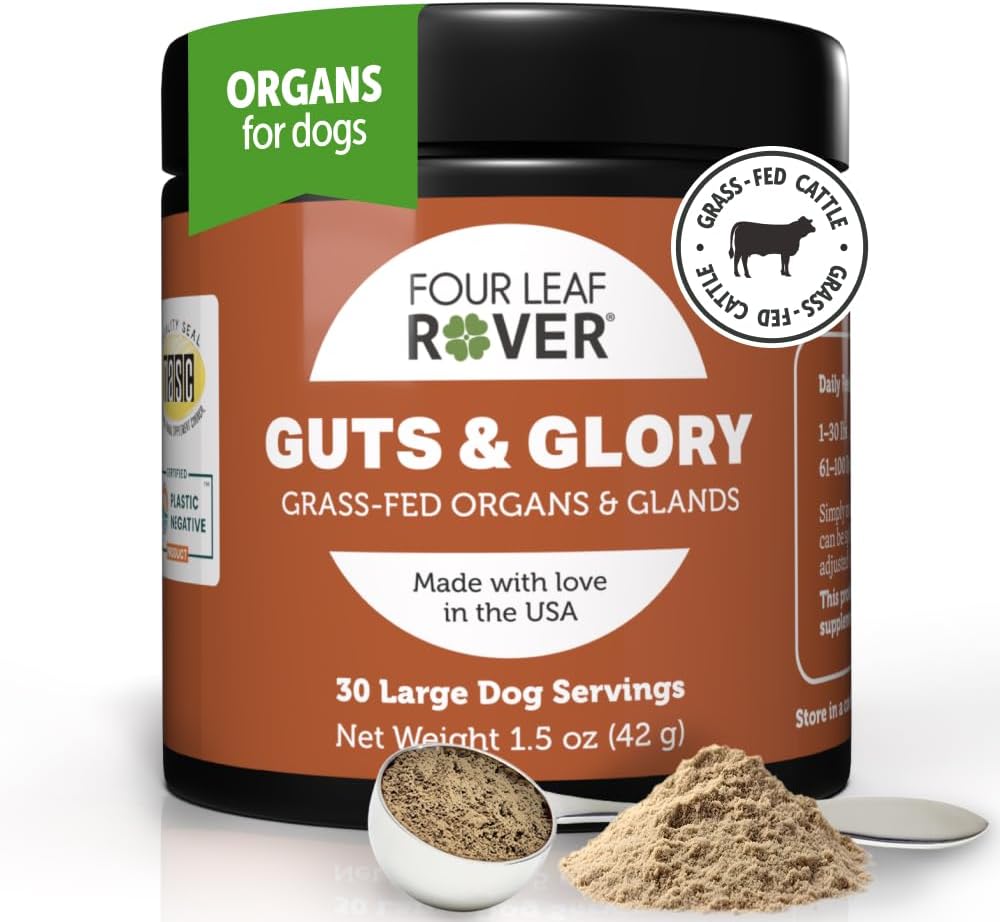 Freeze Dried Beef Organs for Dogs - Four Leaf Rover Guts & Glory - Rich in Minerals - Veterinarian Formulated - 30 Large Servings