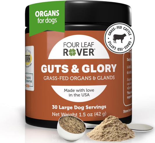 Freeze Dried Beef Organs for Dogs - Four Leaf Rover Guts & Glory - Rich in Minerals - Veterinarian Formulated - 30 Large Servings