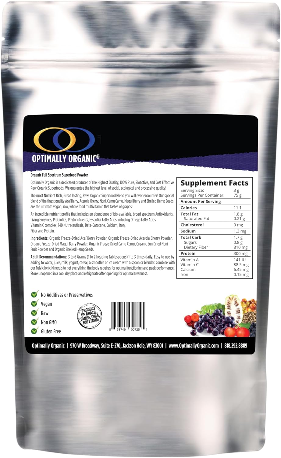 Freeze Dried Full Spectrum Superfood Powder for Immune System & Digestion Support by Optimally Organic