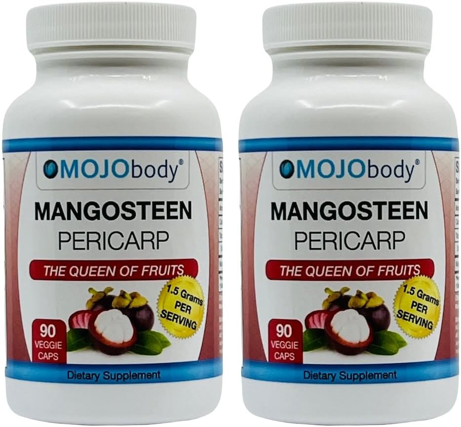 Freeze Dried Mangosteen Pericarp Capsules 2-Pack, 1.5g per Serving, 90 Veggie Capsules, Xanthone Rich Formula