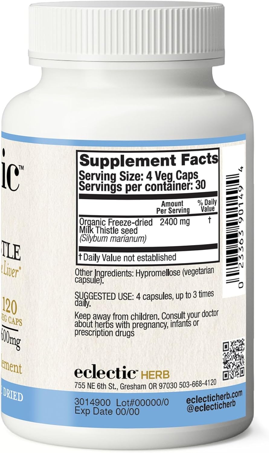 Freeze-Dried Non-GMO Milk Thistle Capsules with Silymarin for Liver Support - Detox & Cleanse - 240 Count