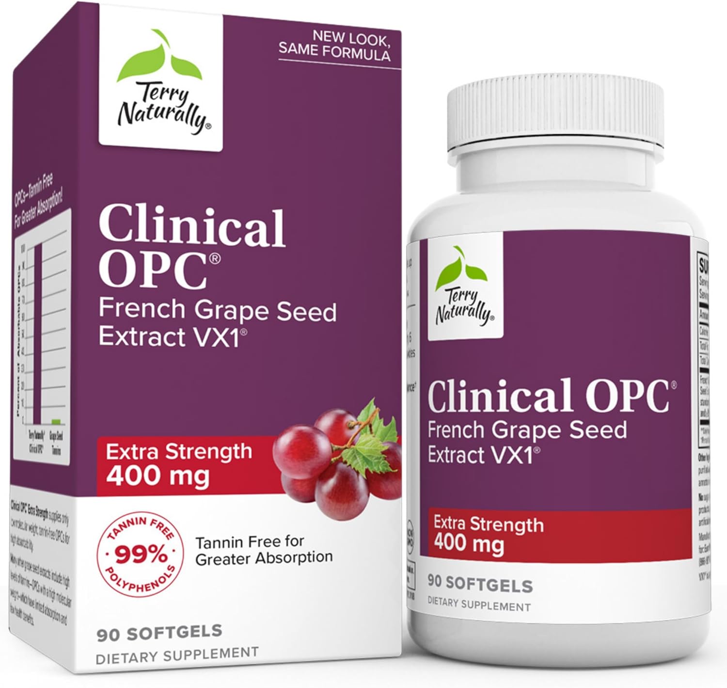 French Grape Extract Supplement - Terry Naturally Clinical OPC ES 400 mg - 90 Softgels - High-Quality Antioxidant Support