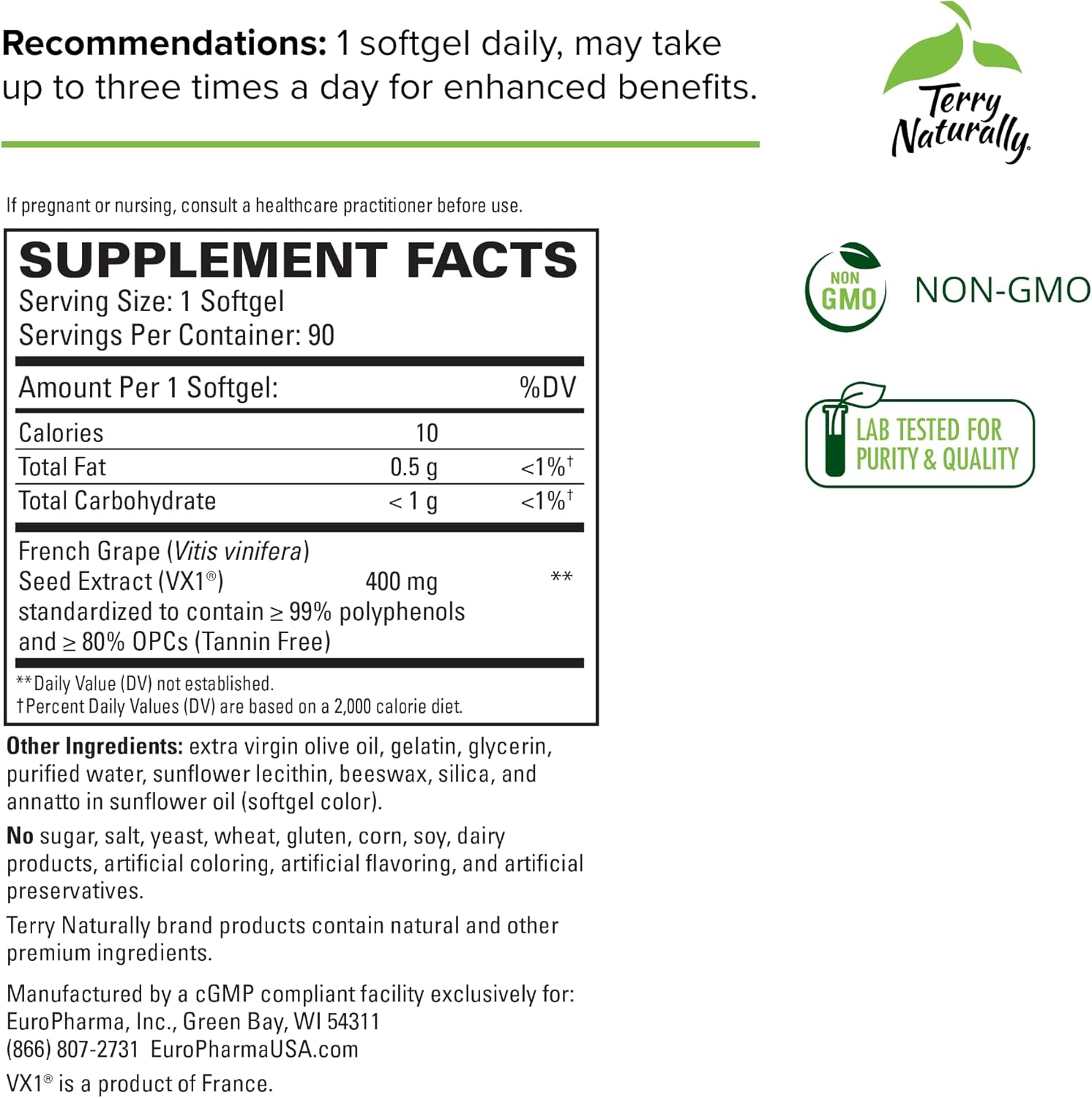 French Grape Extract Supplement - Terry Naturally Clinical OPC ES 400 mg - 90 Softgels - High-Quality Antioxidant Support