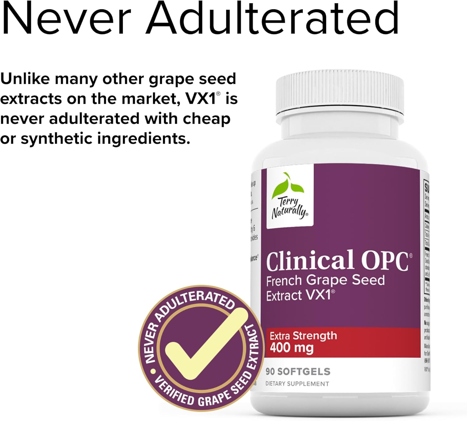 French Grape Extract Supplement - Terry Naturally Clinical OPC ES 400 mg - 90 Softgels - High-Quality Antioxidant Support