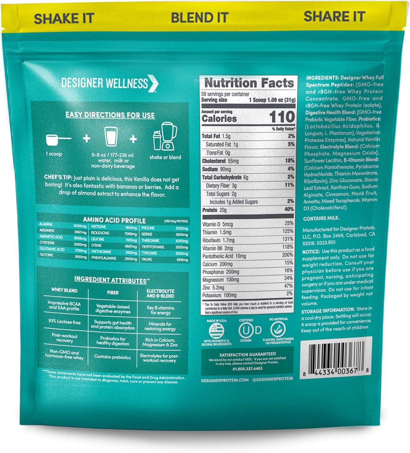 French Vanilla Designer Whey Protein Powder with Probiotics, Fiber, and B-Vitamins for Energy - 4 lb Gluten-Free Option