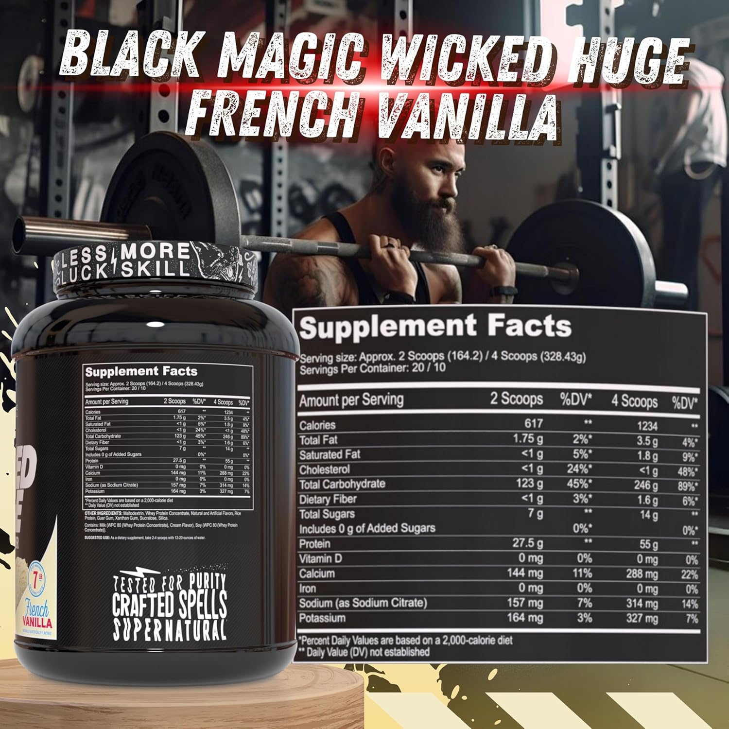 French Vanilla Mass Gainer Protein Powder Bundle for Muscle Support - Compatible with Black Magic Wicked Huge, 7.24 LBS Supplement with Keychain