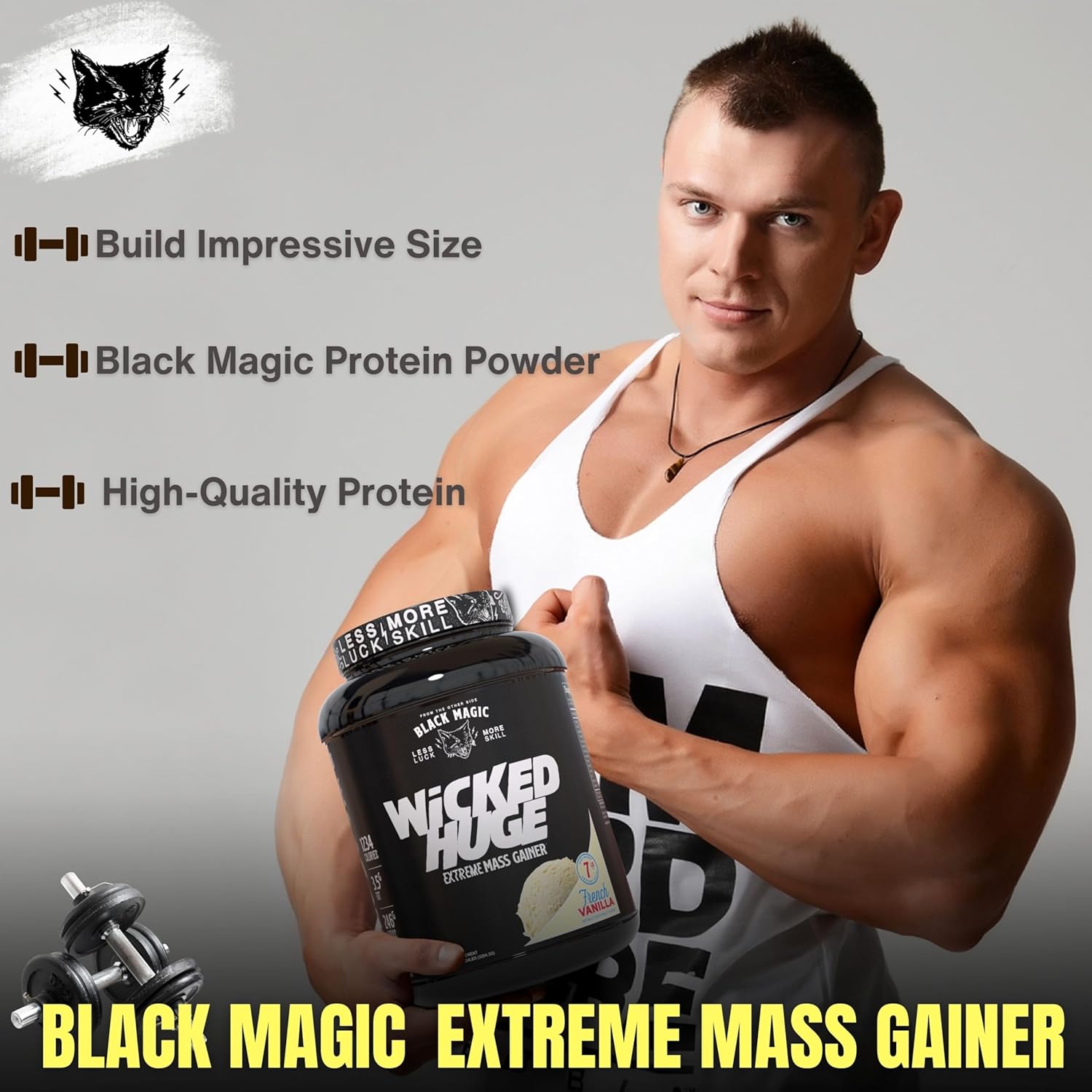 French Vanilla Mass Gainer Protein Powder Bundle for Muscle Support - Compatible with Black Magic Wicked Huge, 7.24 LBS Supplement with Keychain
