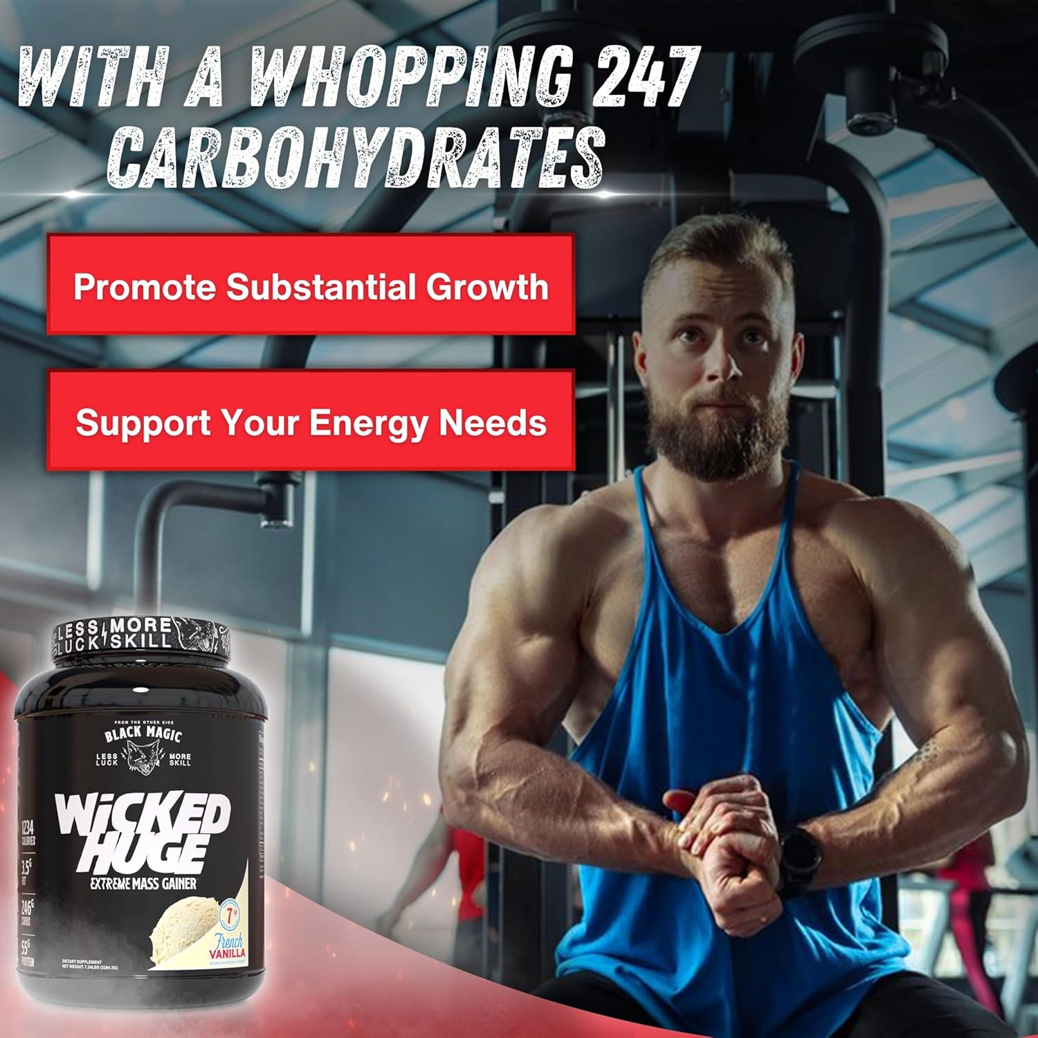 French Vanilla Mass Gainer Protein Powder Bundle for Muscle Support - Compatible with Black Magic Wicked Huge, 7.24 LBS Supplement with Keychain