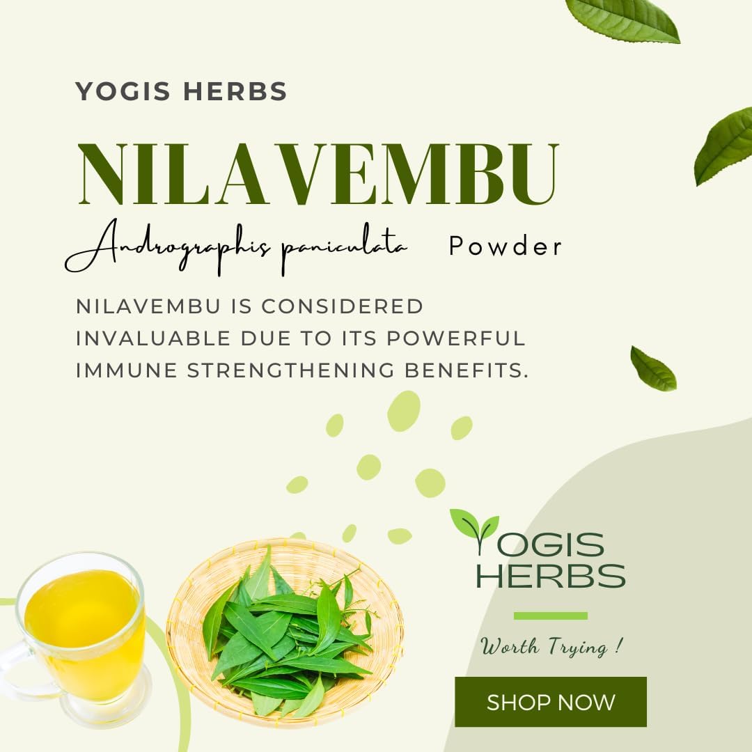 Fresh and Pure YOGIS HERBS Nilavembu Powder - 1lb Pack of 1 - Andrographis Paniculata - Dark Green Color