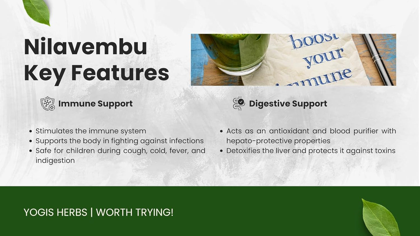 Fresh and Pure YOGIS HERBS Nilavembu Powder - 1lb Pack of 1 - Andrographis Paniculata - Dark Green Color