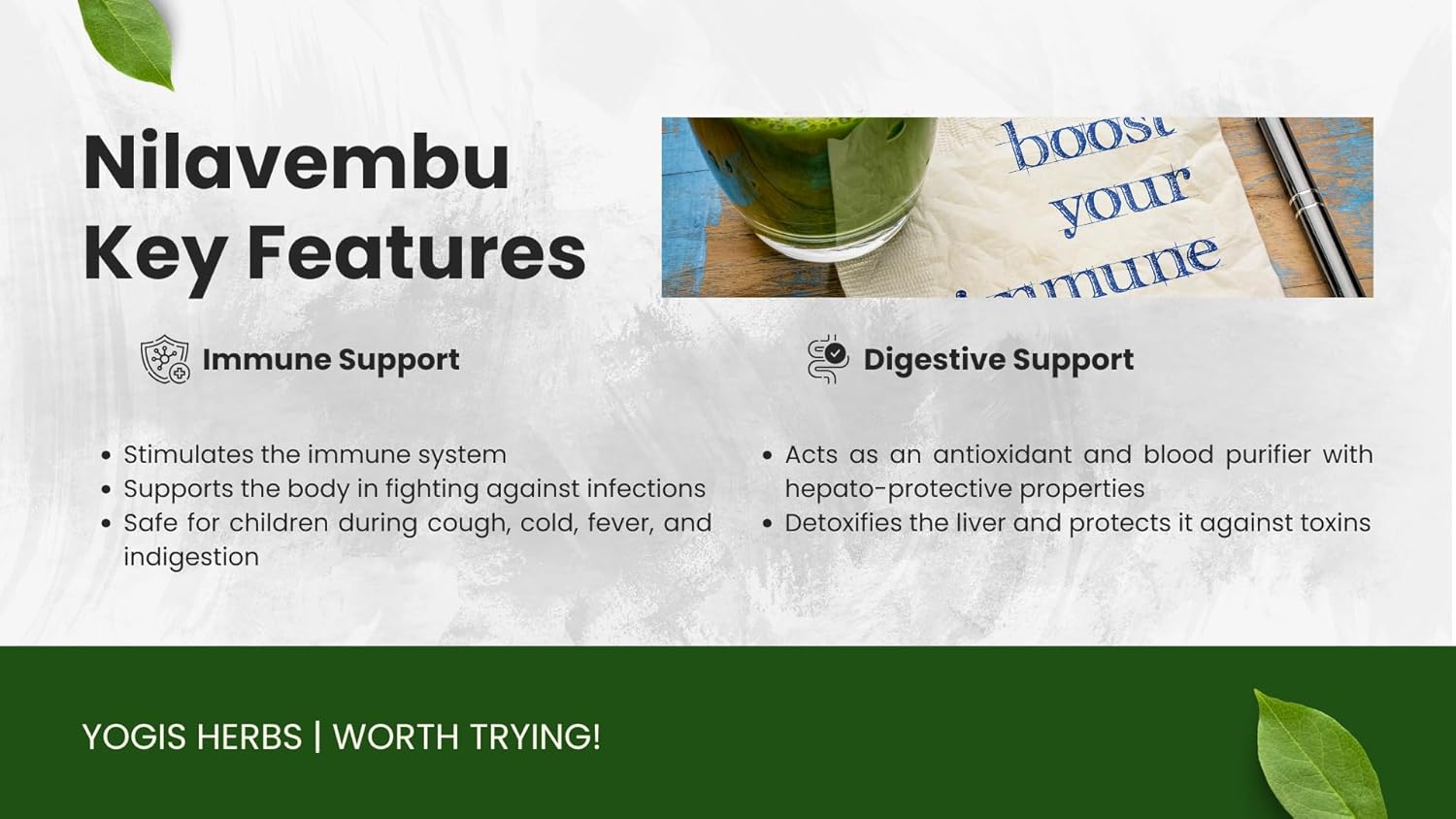 Fresh and Pure YOGIS HERBS Nilavembu Powder - 1lb Pack of 1 - Andrographis Paniculata - Dark Green Color