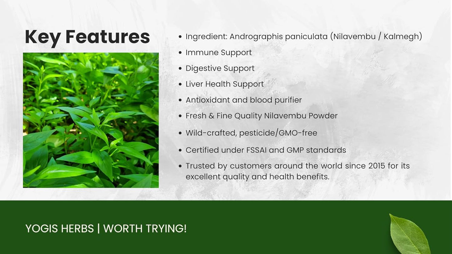 Fresh and Pure YOGIS HERBS Nilavembu Powder - 1lb Pack of 1 - Andrographis Paniculata - Dark Green Color