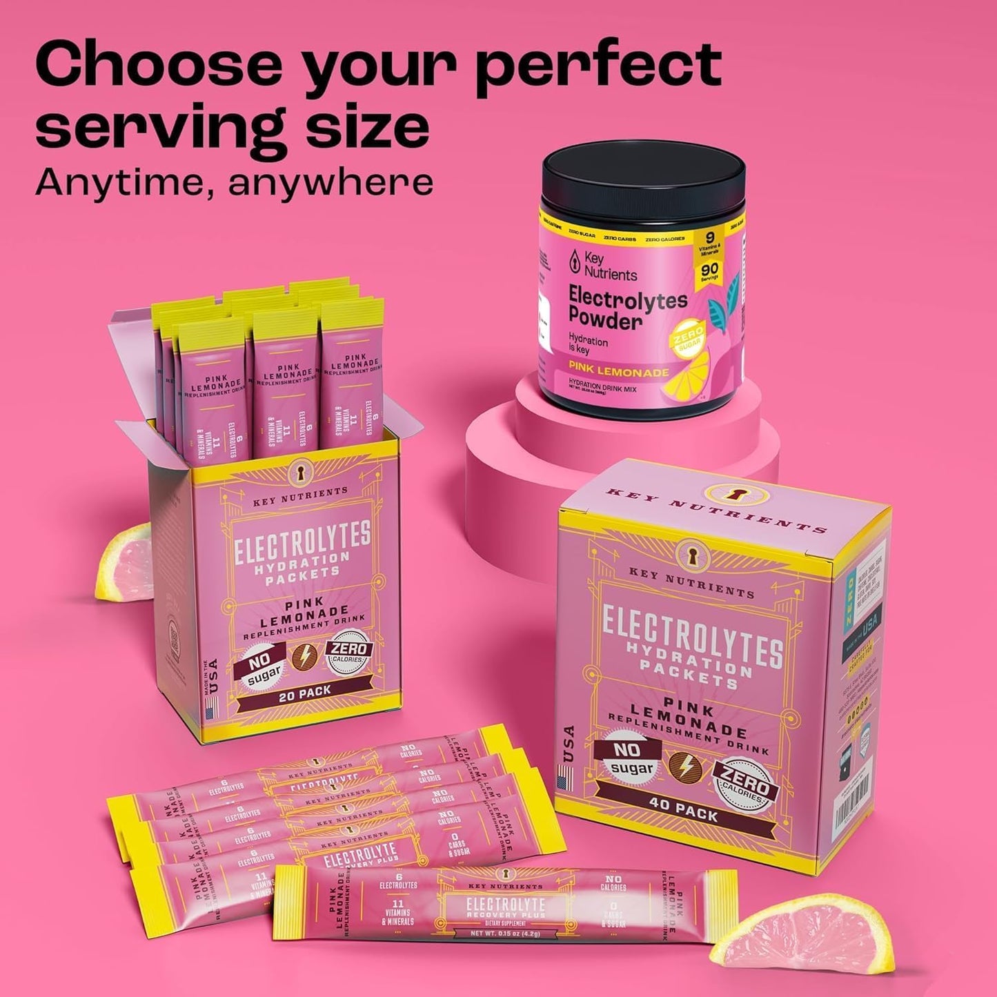 Fresh Pink Lemonade Electrolyte Powder with Key Nutrients - Sugar-Free Hydration Supplement for Endurance & Energy - 90 Servings - Made in USA - BoostGo Australia