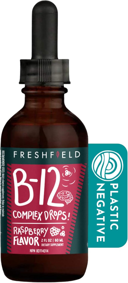 Freshfield Naturals B Complex Drops: Vegan Liquid Formula with B12, B2, B3, B5, B6 | 1200 mcg Methylcobalamin for Energy, Mood, Heart Health