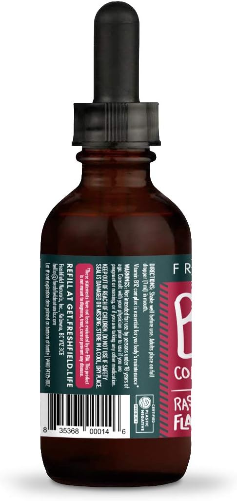 Freshfield Naturals B Complex Drops: Vegan Liquid Formula with B12, B2, B3, B5, B6 | 1200 mcg Methylcobalamin for Energy, Mood, Heart Health