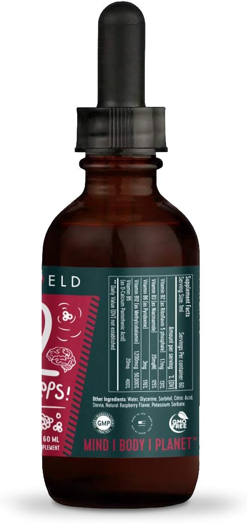 Freshfield Naturals B Complex Drops: Vegan Liquid Formula with B12, B2, B3, B5, B6 | 1200 mcg Methylcobalamin for Energy, Mood, Heart Health