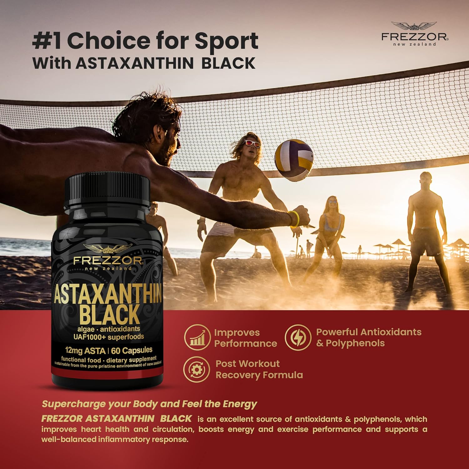 FREZZOR Astaxanthin Black: Super Antioxidant for Heart, Eye & Brain Health, 180 Softgels, 3 Month Supply