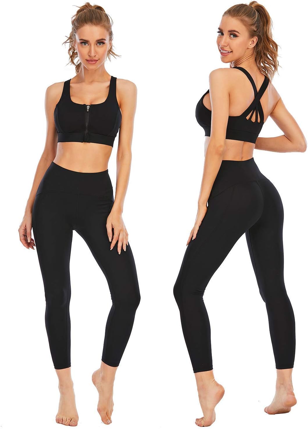 Front Zipper High Impact Sports Bra with Strappy Back Support for Workouts
