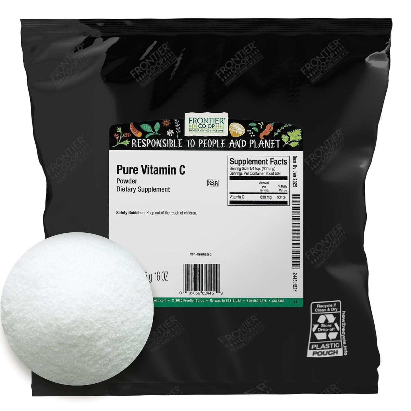 Frontier Co-op Bulk Vitamin C Powder - 1 Pound, 3,400 mg Vitamin C/tsp.