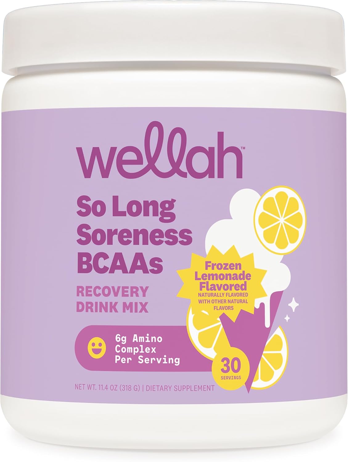 Frozen Lemonade Flavored BCAA Powder for Muscle Recovery and Hydration - 30 Servings by Wellah