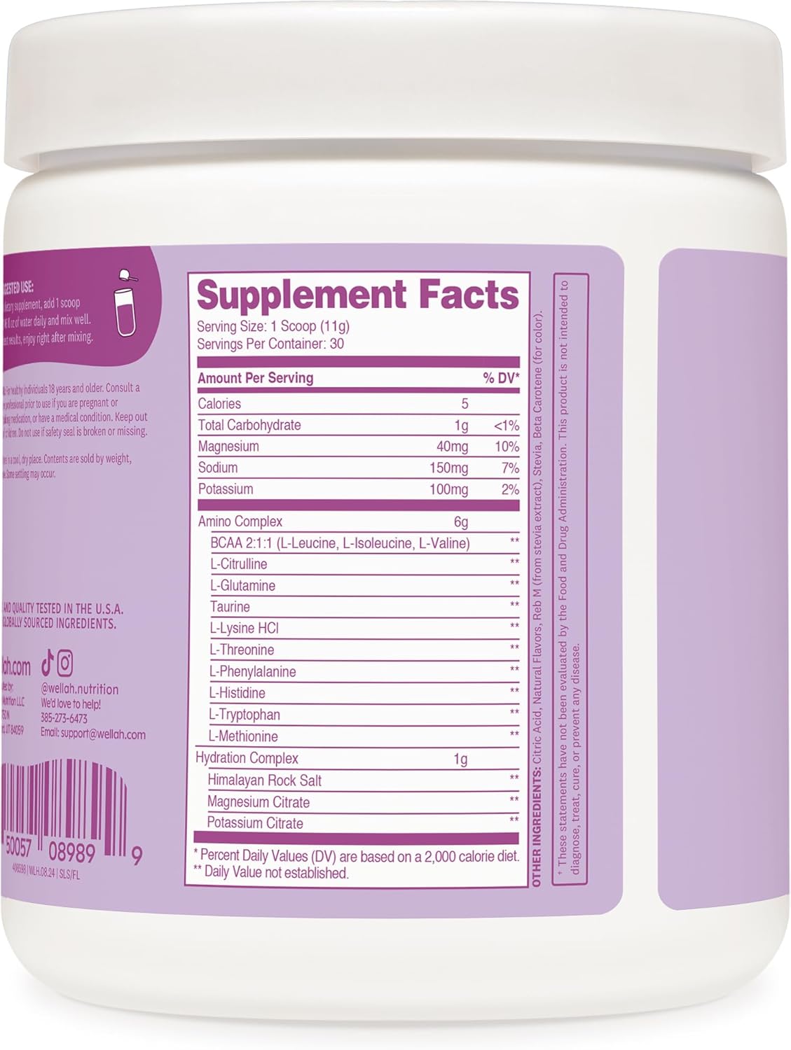 Frozen Lemonade Flavored BCAA Powder for Muscle Recovery and Hydration - 30 Servings by Wellah