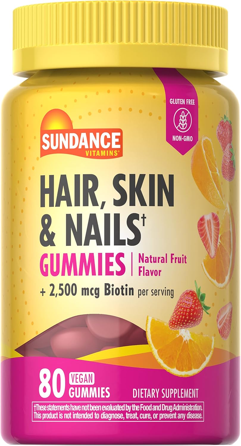 Fruit Flavor Vegan Hair, Skin, and Nails Gummies with 2,500 mcg Biotin - 80 Count Non-GMO Supplement