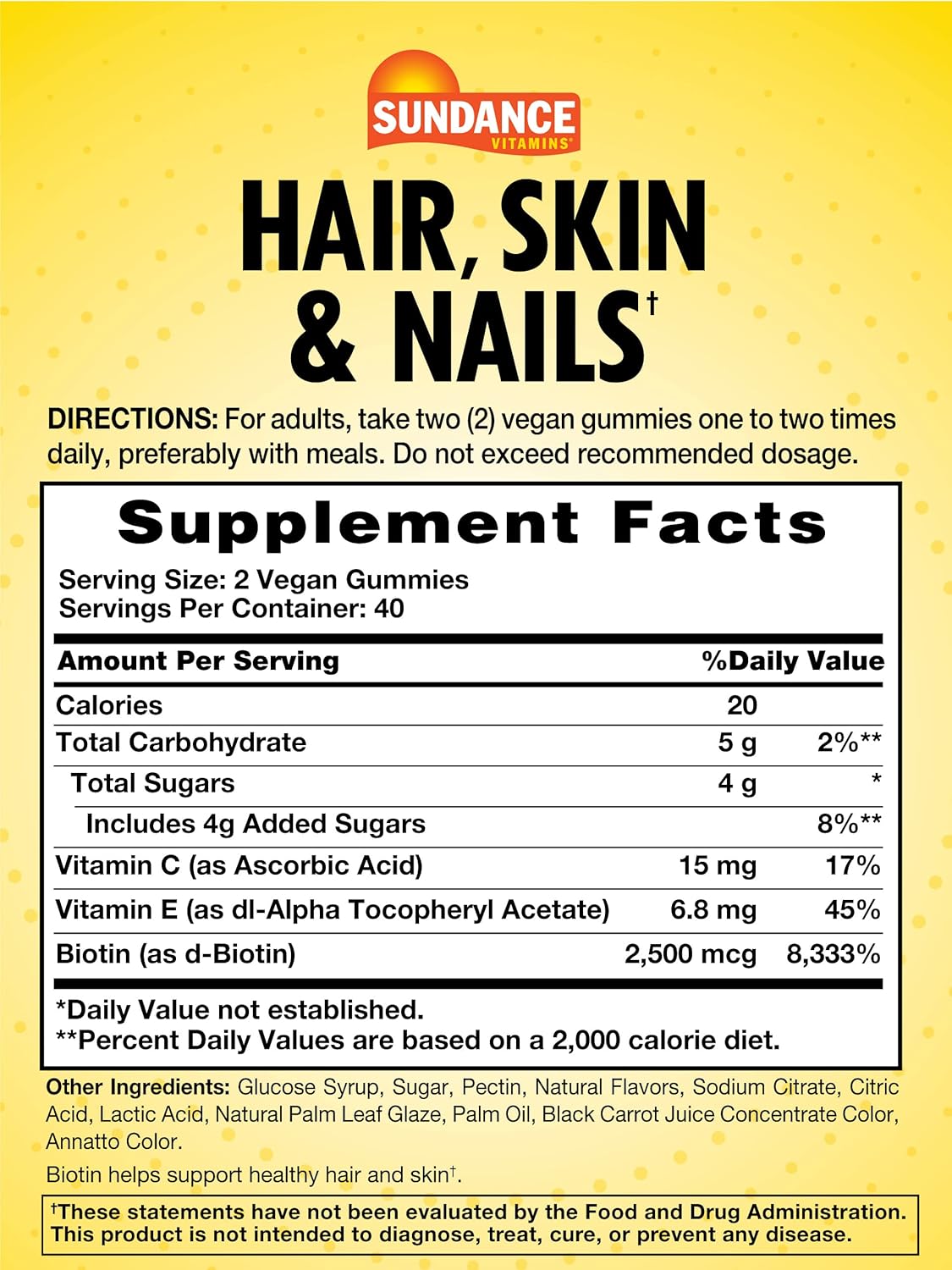 Fruit Flavor Vegan Hair, Skin, and Nails Gummies with 2,500 mcg Biotin - 80 Count Non-GMO Supplement