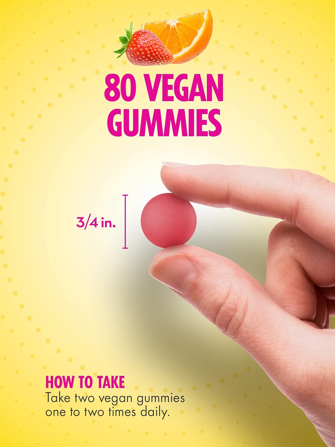 Fruit Flavor Vegan Hair, Skin, and Nails Gummies with 2,500 mcg Biotin - 80 Count Non-GMO Supplement