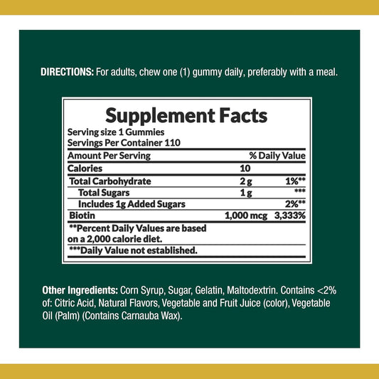 Fruit Flavored Biotin Gummies for Healthy Hair, Skin, and Nails - 1000 mcg, 220 Count