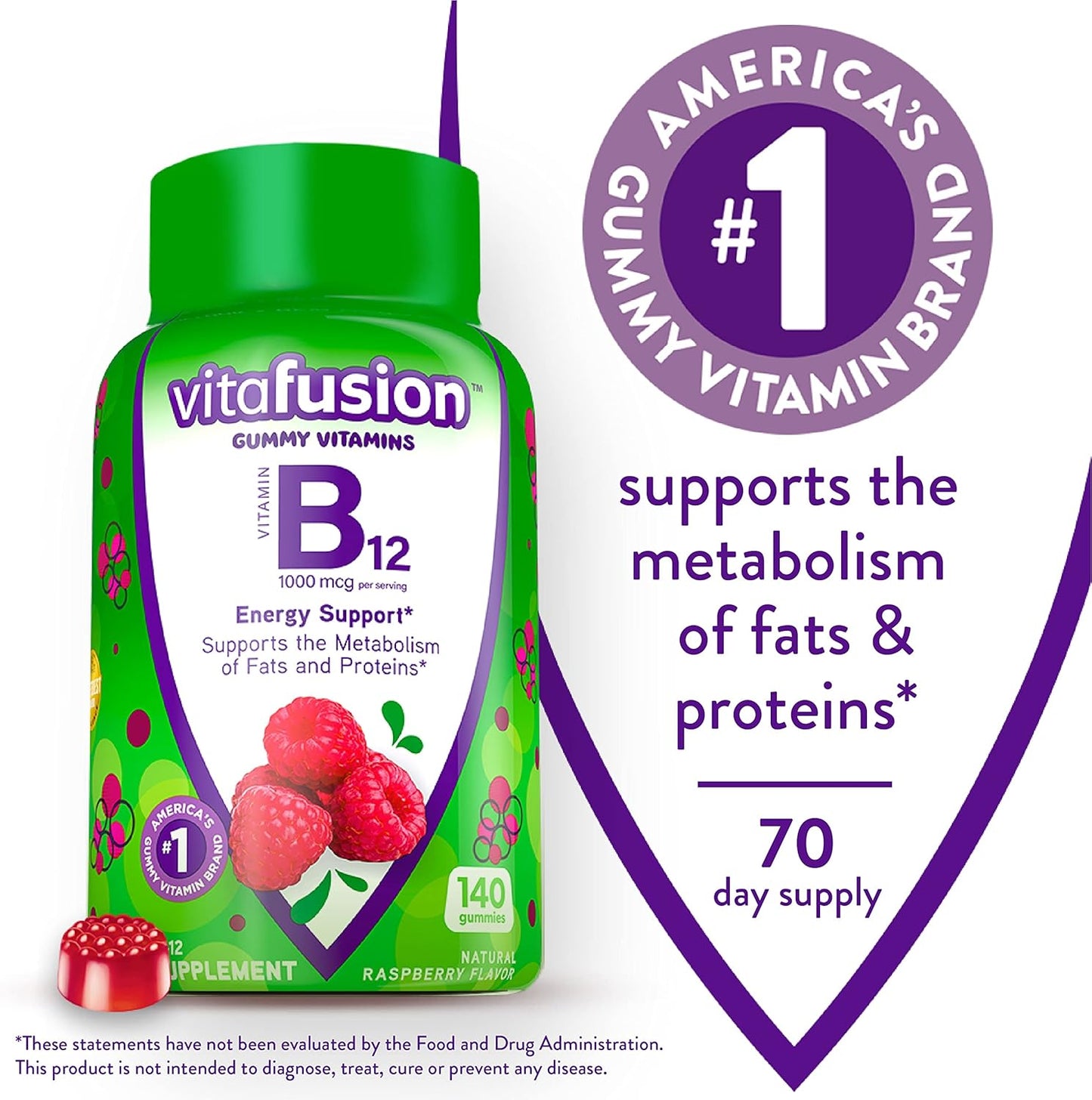 Fruit Flavored Vitafusion Chewable Calcium and Vitamin B12 Gummy Vitamins - 50 Day Calcium Supply, 70 Day B12 Supply - America's Top Gummy Brand