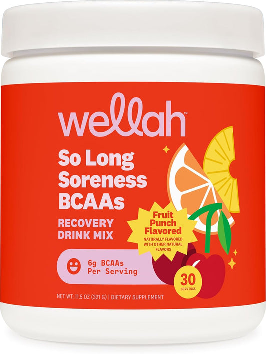 Fruit Punch Flavored BCAA Powder for Reducing Soreness - 30 Servings with Hydration Complex
