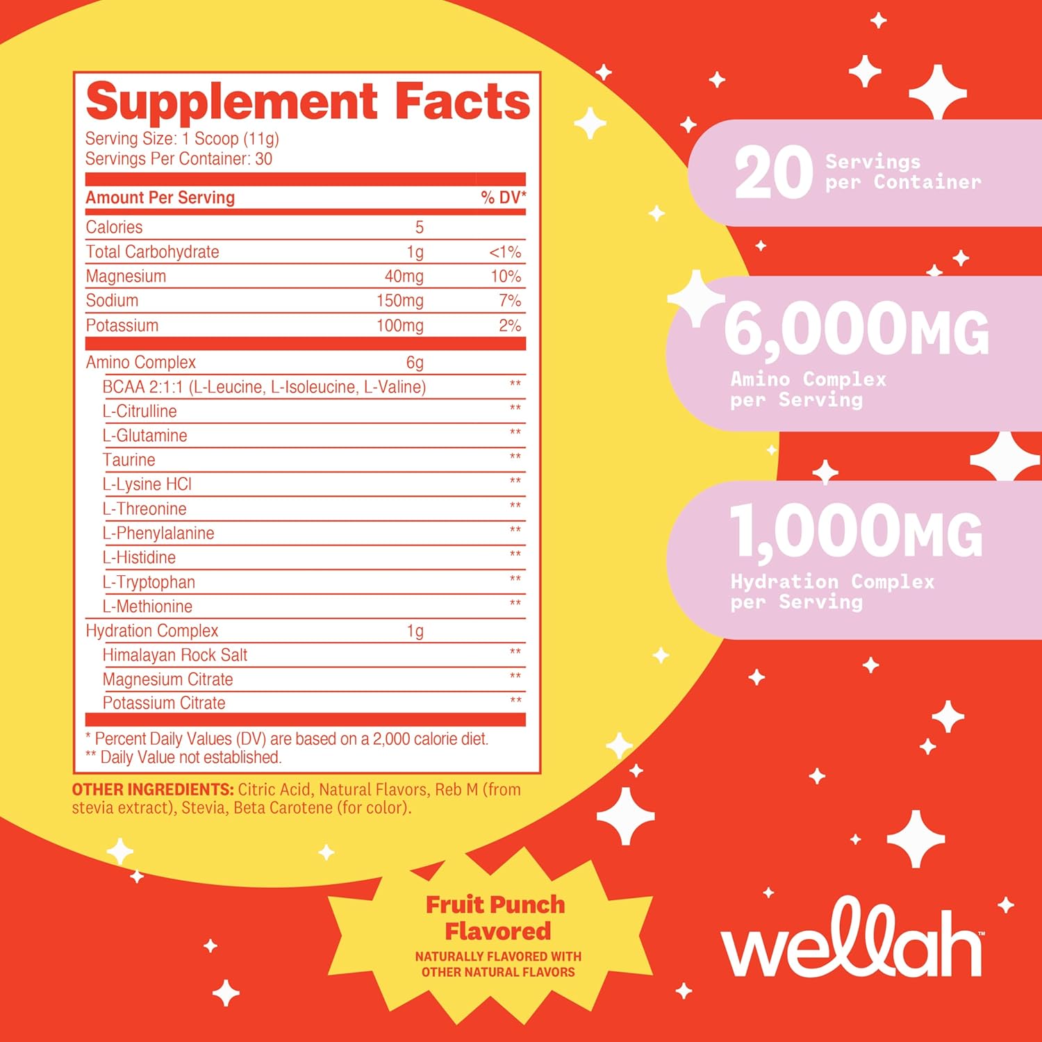 Fruit Punch Flavored BCAA Powder for Reducing Soreness - 30 Servings with Hydration Complex