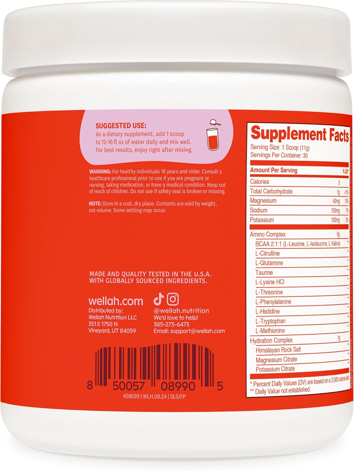 Fruit Punch Flavored BCAA Powder for Reducing Soreness - 30 Servings with Hydration Complex